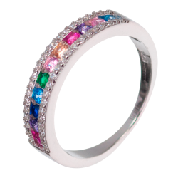 Anillo con piedras multicolor en plata para mujer elegante