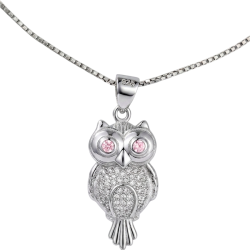 Colgante de Búho en Plata 925 con Piedras Rosas | Collar Elegante